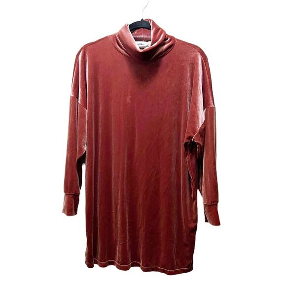 Urban Outfitters Evie Velour Rust Orange Long Sleeve Turtleneck Mini Dress Sz XS - Picture 3 of 9